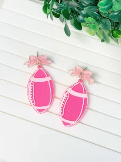 Football Bow Drop Earrings - Pink