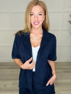 French Terry Button Down Top in 2 Colors