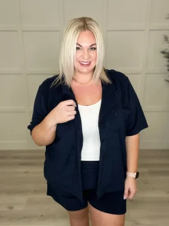 French Terry Button Down Top in 2 Colors