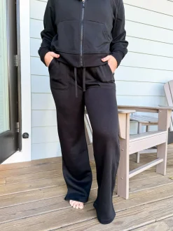 French Terry Straight Leg Pants by Rae Mode - Black