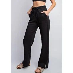 French Terry Straight Leg Pants by Rae Mode - Black