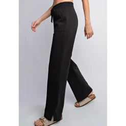 French Terry Straight Leg Pants by Rae Mode - Black