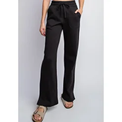 French Terry Straight Leg Pants by Rae Mode - Black