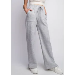 French Terry Straight Leg Pants by Rae Mode - Heather Grey