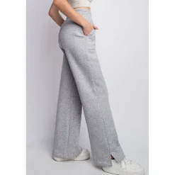 French Terry Straight Leg Pants by Rae Mode - Heather Grey