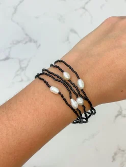 Freshwater Pearl Stretch Bracelet Set - Black