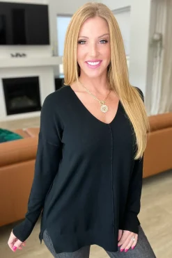Front Seam V-Neck Sweater by Zenana