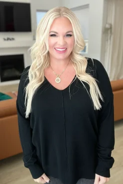 Front Seam V-Neck Sweater by Zenana