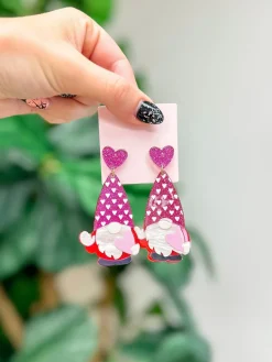 Fuchsia Heart Gnome Dangle Earrings