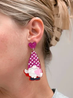 Fuchsia Heart Gnome Dangle Earrings