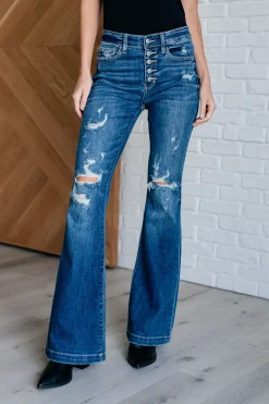 Gabriella Mid Rise Distressed Button Fly Flare by Judy Blue