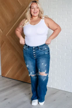 Gabriella Mid Rise Distressed Button Fly Flare by Judy Blue