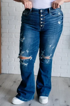 Gabriella Mid Rise Distressed Button Fly Flare by Judy Blue