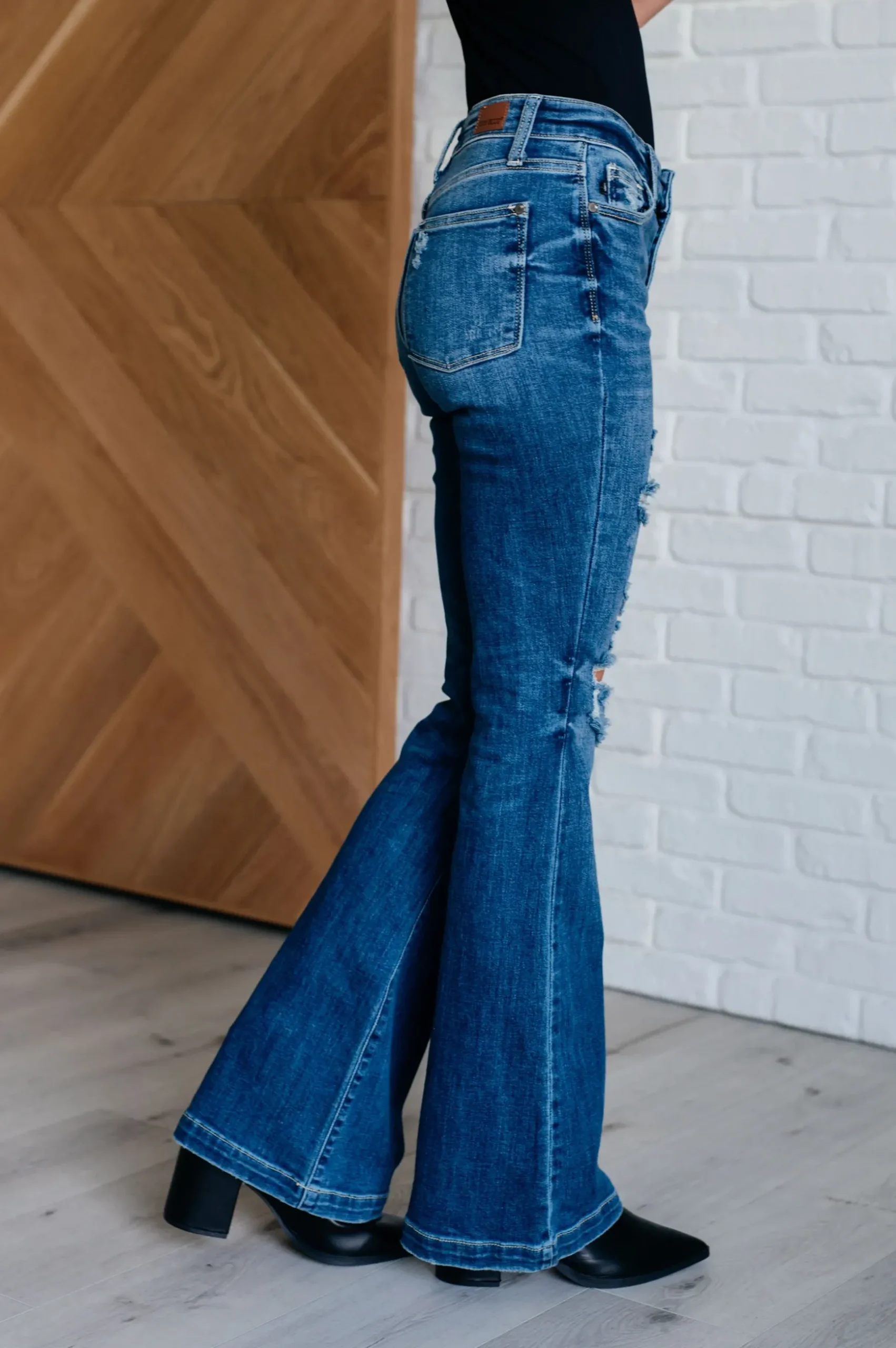 Gabriella Mid Rise Distressed Button Fly Flare by Judy Blue