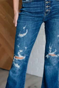 Gabriella Mid Rise Distressed Button Fly Flare by Judy Blue