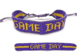 'Game Day' Beaded Adjustable Bracelet - Purple & Yellow