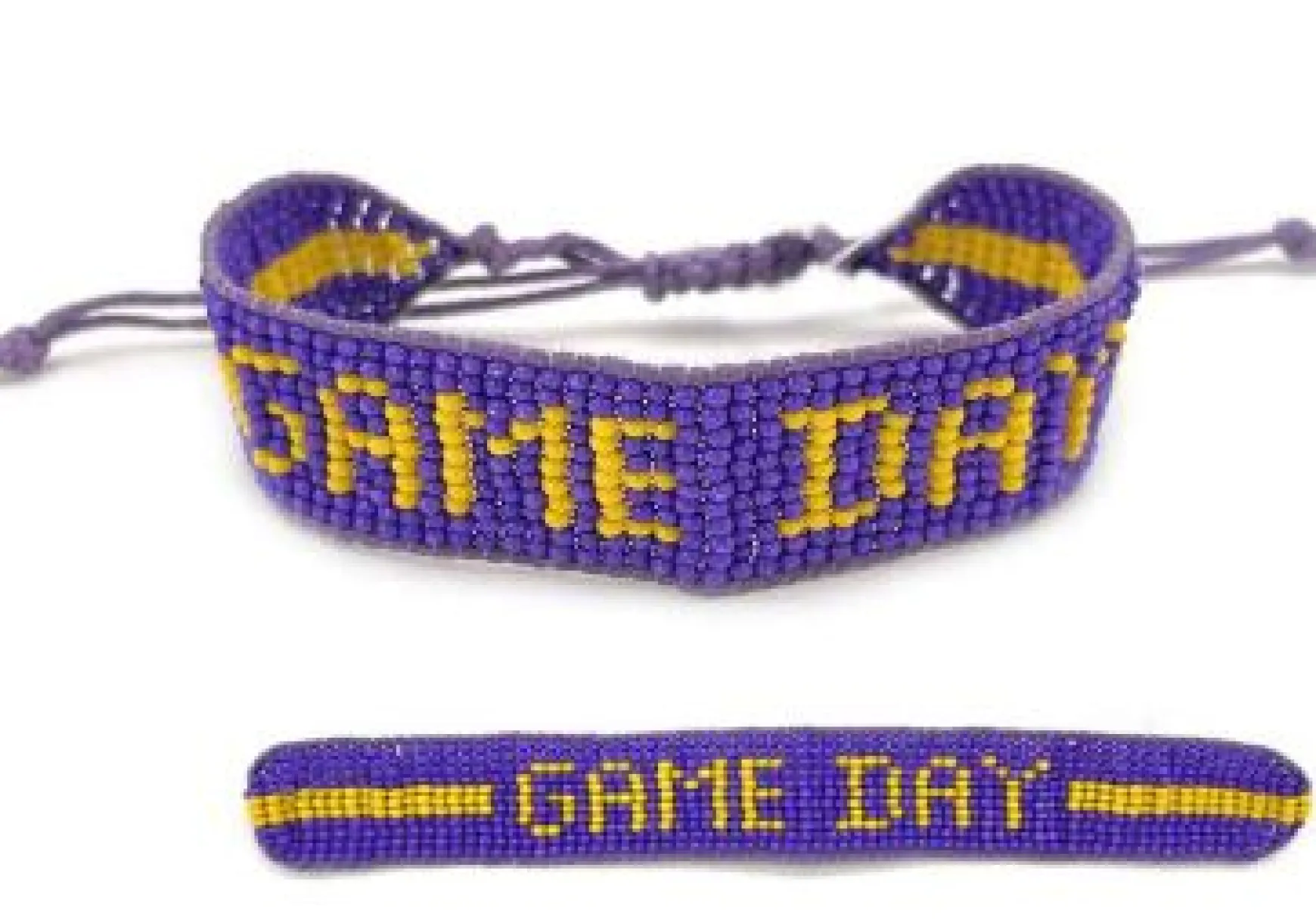 'Game Day' Beaded Adjustable Bracelet - Purple & Yellow