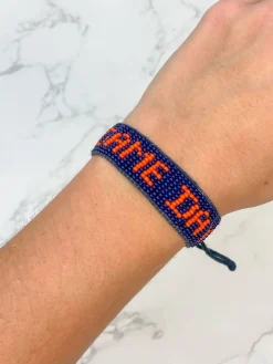 'Game Day' Beaded Adjustable Bracelet - Navy & Orange