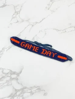 'Game Day' Beaded Adjustable Bracelet - Navy & Orange