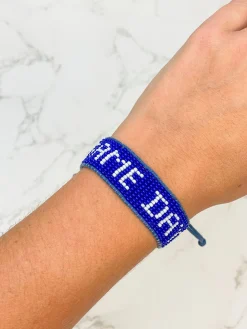 'Game Day' Beaded Adjustable Bracelet - Blue & White