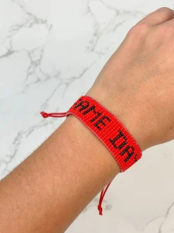 'Game Day' Beaded Adjustable Bracelet - Red & Black