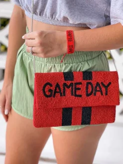 'Game Day' Beaded Adjustable Bracelet - Red & Black