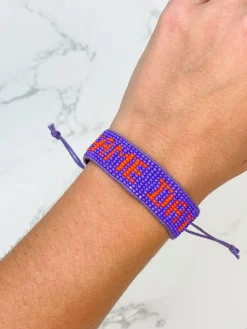 'Game Day' Beaded Adjustable Bracelet - Purple & Orange