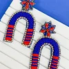Game Day Beaded Arch Dangle Earrings - Blue & Red