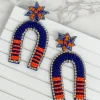 Game Day Beaded Arch Dangle Earrings - Navy & Orange