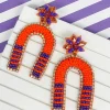 Game Day Beaded Arch Dangle Earrings - Orange & Purple