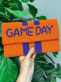 'Game Day' Beaded Clutch & Convertible Crossbody - Orange & Purple