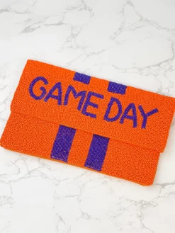 'Game Day' Beaded Clutch & Convertible Crossbody - Orange & Purple