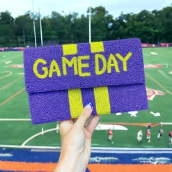 'Game Day' Beaded Clutch & Convertible Crossbody - Purple & Yellow