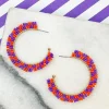 Game Day Checkered Beaded Hoop Earrings - Purple & Orange