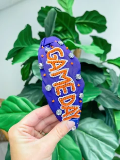 'Game Day' Embellished Headbands - Purple & Orange