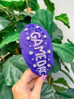 'Game Day' Embellished Headband - Purple & White