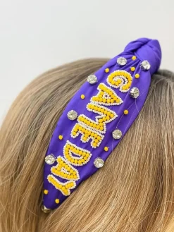'Game Day' Embellished Headband - Purple & Yellow