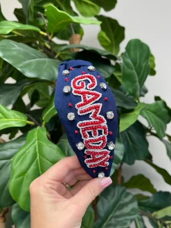'Game Day' Embellished Headband - Navy Blue & Red