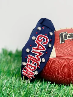 'Game Day' Embellished Headband - Navy Blue & Red