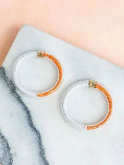 Game Day Jelly Tube Hoop Earrings - Orange & White