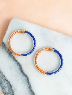 Game Day Jelly Tube Hoop Earrings - Blue & Orange