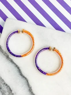 Game Day Jelly Tube Hoop Earrings - Purple & Orange