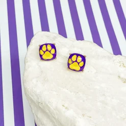 Game Day Paw Print Printed Stud Earrings - Yellow