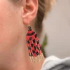 Game Day Seed Bead Fringe Dangle Earrings - Red & Black