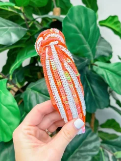 Game Day Sequin Headbands - Orange & White