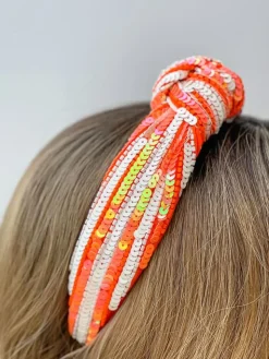Game Day Sequin Headbands - Orange & White