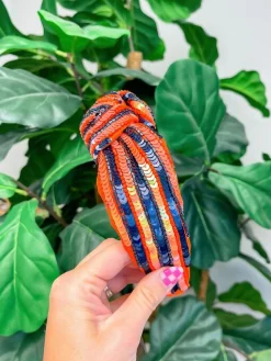 Game Day Sequin Headbands - Navy Blue & Orange