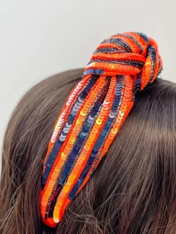 Game Day Sequin Headbands - Navy Blue & Orange