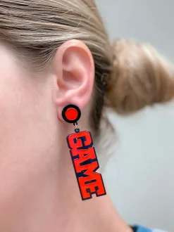 'Game Day' Statement Dangle Earrings - Black & Red