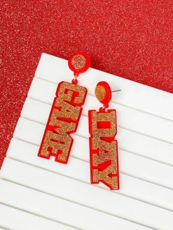 'Game Day' Statement Dangle Earrings - Red & Gold